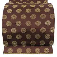 【美品】 袋帯 秀品 関西仕立て 鳥 丸文 箔 茶色 全通 正絹 【中古】