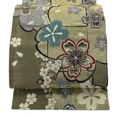 袋帯 秀品 振袖向き 桜 桜の花びら 金銀糸 箔 金色 六通 正絹 【中古】