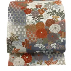 【美品】 袋帯 秀品 秋草 亀甲 唐織 金糸 クリーム 六通 正絹 【中古】