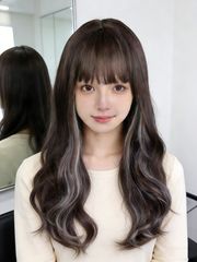 前髪あり ロングウェーブウィッグ 65cm｜ダークブラウン／ブラック