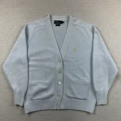 90s ポロ ラルフローレン ポニーロゴ コットン ニット カーディガン スカイブルー