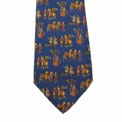 未使用品 Salvatore Ferragamo サルバトーレ フェラガモ 総柄 ネクタイ シルク100％ ネイビー イタリア製 メンズ 【中古】