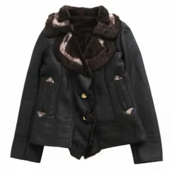 リアルムートン 本毛皮 リアルファー コート アウター ブラック サイズM レディース 【中古】