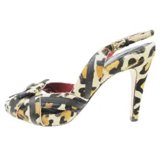 COLE HAAN コールハーン レオパード柄 ハラコ パンプス オープントゥ バック ストラップ 5.5 22.5cm ベージュ レディース 【中古】