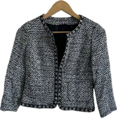 ANAYIアナイ　ツイードノーカラージャケット　アウター　ネイビーホワイト　レディース　36サイズ美品【ZK93】