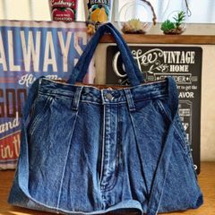 139☆USEDダメージデニムリメイク☆大きめショルダーバック☆トート