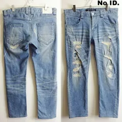 NO ID.　ノーアイディー　ストレッチ デニム ダメージスキニーパンツ　W87cm / Sz.3 / L　ライトブルー　日本製　メンズ