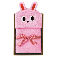 【ギフト】[ベビー用品]ミキハウス フード付バスタオル ピンク