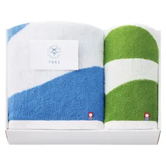 【ギフト】[タオル類]今治 今治名工 バスタオル&フェイスタオル ブルー×グリーン