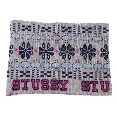 ステューシー STUSSY ニット ネックウォーマー ヘアバンド ターバン 総柄 ノルディック ロゴ グレー ☆AA★