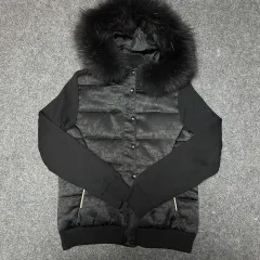 カステルバジャック ファー フーディー ニット ダウン カーディガン ブラック 95