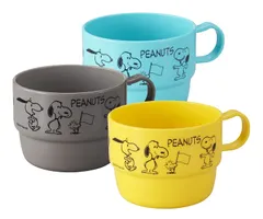 OSK(オーエスケー) スヌーピー プラカップ イエロー ブルー グレー 230ml 3個セット 日本製 食洗機対応 おしゃれ かわいい 抗菌 タンブラー コップ 割れにくい 男女兼用 子供用 大人用 PT-6