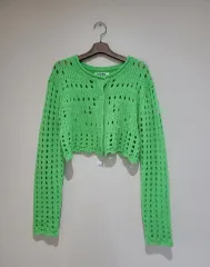 クロシェ 編み クロップド カーディガン グリーン