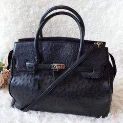 高級　トートバッグ　ハンドバッグ　オーストリッチ　レザー　カデナ　南京錠　鍵付き　ダチョウ　2way　ショルダー紐付き　大容量　A4収納可　ブラック　黒　ゴールド　金