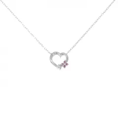 K18WG ハート×フラワー カラーストーン ネックレス