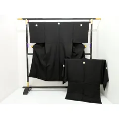 男物　黒羽二重　丸に揚羽蝶　きもの・羽織　２点セット