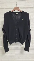 100 LACOSTE ラコステ 90's ヴィンテージ ブラック ウール 素材 ウール カーディガン L