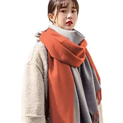 [Trnvco] マフラー レディース 厚手 カシミヤタッチ 秋冬定番 ストール 大判 リバーシブル ショール 両面使える スカーフ 襟巻き 無地 フリンジ付き 防寒 暖かい ふわふわ おしゃれ クリスマスプレゼント 男女兼用（オレンジ）