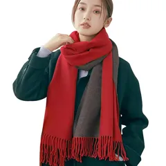 [Trnvco] マフラー レディース 厚手 カシミヤタッチ 秋冬定番 ストール 大判 リバーシブル ショール 両面使える スカーフ 襟巻き 無地 フリンジ付き 防寒 暖かい ふわふわ おしゃれ クリスマスプレゼント 男女兼用 (レッド)