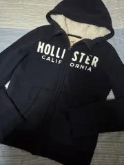 Hollister ホリスター 羊 シープスキン シェルパ ネイビー ブラック 裏起毛パーカー ジップアップ S