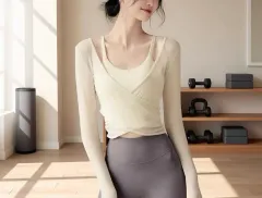 レディース クロップド ラップ 長袖 ヨガウェア アイボリー