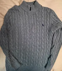 L ポロ ラルフローレン ケーブルニット ハーフジップアップ グレー