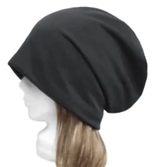 ◇送料無料◇ ハンドメイド◆ルーズワッチキャップ◆コットンスウェットニット／ブラック　◇ゆったりサイズ・小顔効果・オールシーズン着用◇