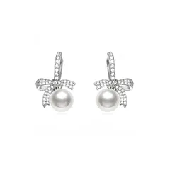 パールピアス つけっぱなし 金属アレルギー対応 レディース セカンドピアス S925シルバー プラチナメッキ 両耳 可愛い 揺れる リボン パールピアス お誕生日 お祝い プレゼント