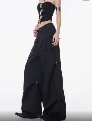 ブラック ワイド カーゴ パンツ スラックス