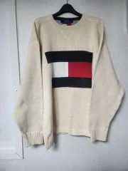 トミーヒルフィガー アイボリー ビックロゴ ニット
