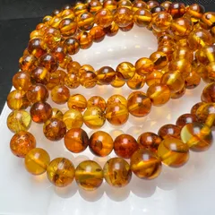 天然 琥珀 アンバー 7mm-7.5mm 1連分ブレスレット2本セット