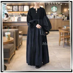 【在庫整理】【体型カバー・モード】【新品】【シルエットだけで絵になる大人のニットドッキングワンピース】ロングワンピース 長袖 ニット 大きいサイズ 体型カバー モードワンピース 秋冬 レディース ぽあん袖 黒 ブラック FREE