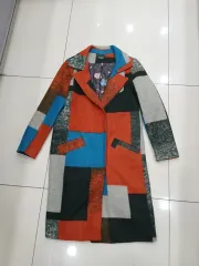 Mサイズ カラフルな多様なカラー バイカラー ウールコート 中古 レア アイテム レディース ファッション
