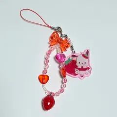 サンリオ ポチャッコ いちご新聞 50周年 いちご ビーズ ストラップ キーホルダー 出品