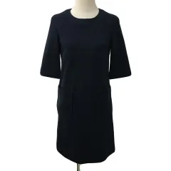 スーナウーナ Sunauna ワンピース Iライン ミニ 無地 七分袖 38 紺 ネイビー