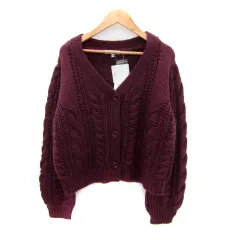 グローバルワーク GLOBAL WORK ケーブルニットカーディガン ミドル丈 Vネック M 紫 パープル /SY46