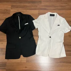 半袖ジャケット ブラック/白 (S M)