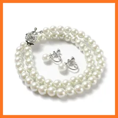 【新品】 [CRANES COLLECTION] パール ネックレス イヤリング 2点 セット 日本製 ホワイト 国産真珠 自社生産 8mm珠 40cm 冠婚葬祭 巾着袋付 選べる6サイズ (ホワイト40E) 0