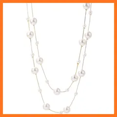 【新品】 [aisry] パール リボン ゴールド 金 シルバー 銀 ネックレス ロングネックレス チョーカー ブレスレット アクセサリー ジュエリー 真珠 アジャスター付き 調整可能 2重 3重 レディース 女性 (タイプA) 0