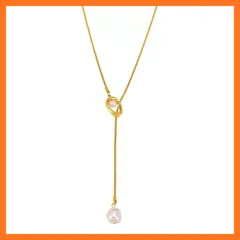 【新品】 [Moonstan] ネックレス ロングネックレス レディース 人気 パール ゴールド シルバー サージカルステンレス チェーン 金属アレルギー対応 シンプル ギフト プレゼント ラリエット (ゴールド) 0