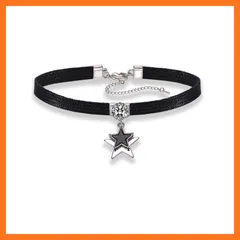 【新品】 [Deelfel] チョーカー レディース 黒 ブラック 革紐 首輪 おしゃれ キラキラ シルバー 18金 ジルコニア スター 星 六芒星 チョーカーネックレス カジュアル ファッション アクセサリー サイズ調整可能 (五角星) 0