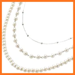 【新品】 [RAKUMIKA] [イメージコンサルタント監修] パール ネックレス レディース 長め [2色ｘ3連ｘ55cm] アクセサリー おしゃれ 冠婚葬祭 結婚式 パーティー 母の日 卒業式 入学式 披露宴 (シルバー) 1