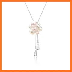 【新品】 [Moonstan] ネックレス ロングネックレス パール レディース 人気 金属アレルギー対応 シルバー キラキラ 可愛い (ホワイトｘピンクパール) 0