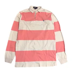 ポロバイラルフローレン　ラガーシャツ　XLサイズ　ボーダー　ピンク　ワンポイント　刺繍　ポニー　アメリカ製　長袖　ポロシャツ　90s 90年代　ヴィンテージ