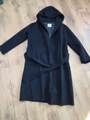 ブラック フード ベルト ロング ウールコート