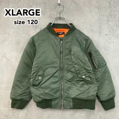 XLARGE エクストララージ キッズ MA-1 フライトジャケット 120 カーキ オリーブ ナイロン 中綿 子供服 ジャンパー ブルゾン バックプリント ロゴ刺繍 オレンジ裏地 9473303-99 おしゃれ 定番 ★ ◆■