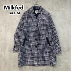 Milkfed ミルクフェド ミックスツイードコート ロングコート 03151501 紺 白 チェスターコート Mサイズ 総裏地 高級感 綺麗め カジュアル 上品 アウター ステンカラーコート 100%ポリエステル 美シルエット ★ ◆■