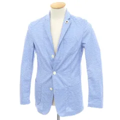 【中古】ラルディーニ LARDINI コットン ボーダー柄 シャツジャケット ブルーxホワイト【サイズ44】【メンズ】