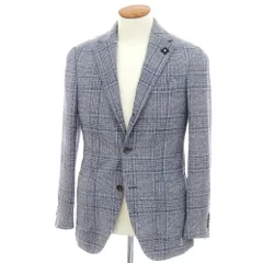 【中古】ラルディーニ LARDINI リネンウール チェック テーラードジャケット ネイビーxホワイト【サイズ46】【メンズ】