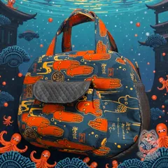 蛸柄　和風　ミニボストンバッグ